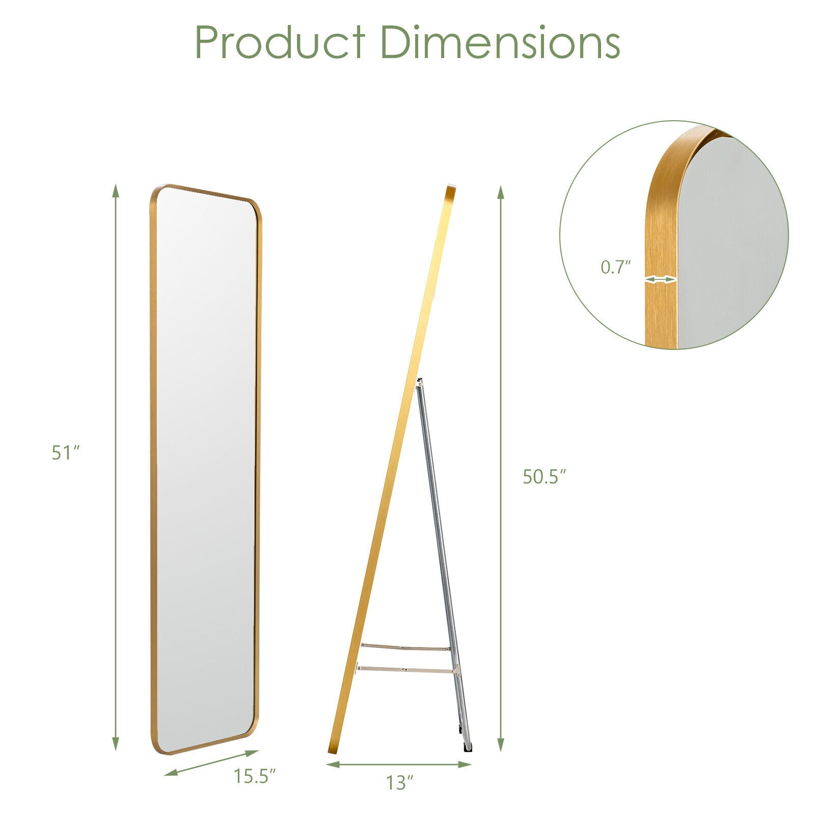 Full Length Wall Mounted Hanging Mirror, Golden Floor Mirrors at Gallery Canada