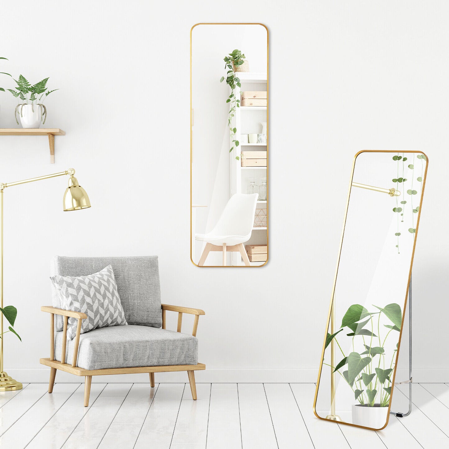 Full Length Wall Mounted Hanging Mirror, Golden Floor Mirrors at Gallery Canada