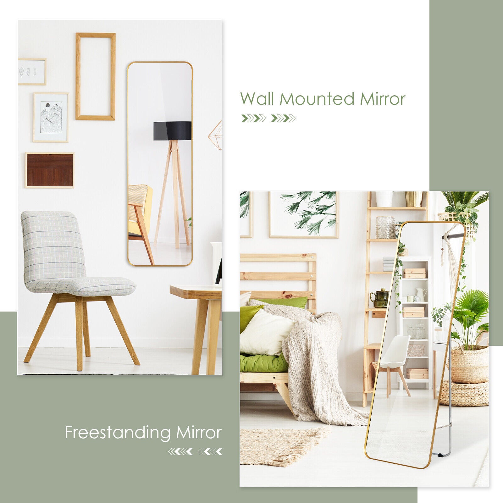 Full Length Wall Mounted Hanging Mirror, Golden Floor Mirrors at Gallery Canada