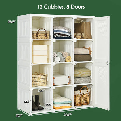 Foldable Armoire Wardrobe Closet, 12 Cubby Storage, White Clothing & Closet Storage at Gallery Canada
