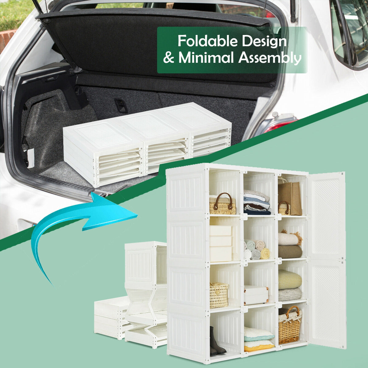Foldable Armoire Wardrobe Closet, 12 Cubby Storage, White Clothing & Closet Storage at Gallery Canada