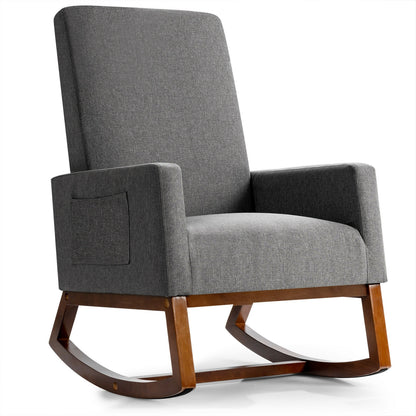 Rocking High Back Upholstered Lounge Armchair, Gray Accent Chairs Gray at Gallery Canada