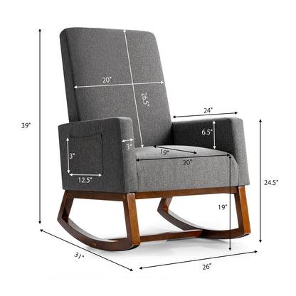 Rocking High Back Upholstered Lounge Armchair, Gray Accent Chairs at Gallery Canada