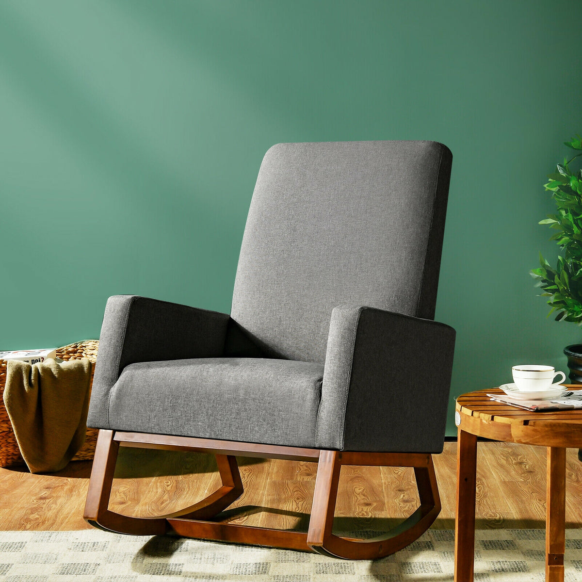 Rocking High Back Upholstered Lounge Armchair, Gray Accent Chairs at Gallery Canada