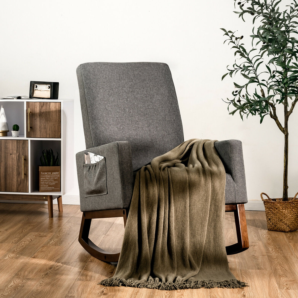 Rocking High Back Upholstered Lounge Armchair, Gray Accent Chairs at Gallery Canada