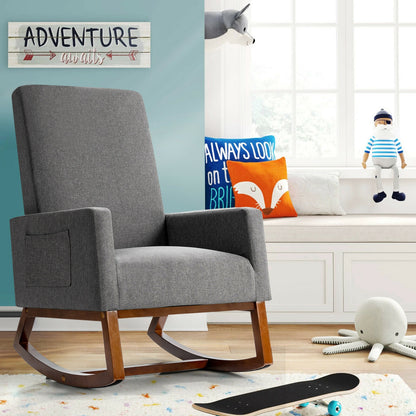 Rocking High Back Upholstered Lounge Armchair, Gray Accent Chairs at Gallery Canada