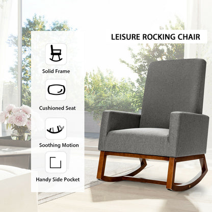 Rocking High Back Upholstered Lounge Armchair, Gray Accent Chairs at Gallery Canada