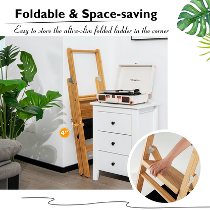 3 Step Foldable Bamboo Ladder Stool, Natural Ladders at Gallery Canada