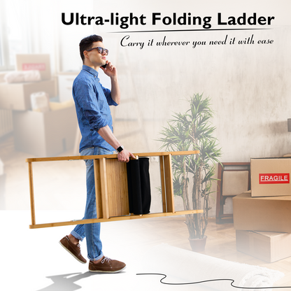 3 Step Foldable Bamboo Ladder Stool, Natural Ladders at Gallery Canada