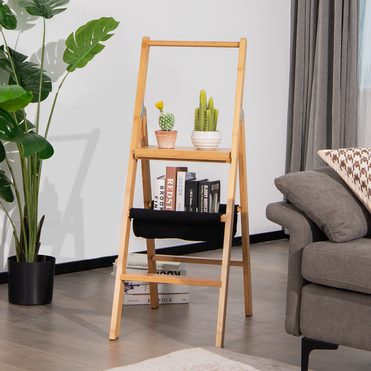 3 Step Foldable Bamboo Ladder Stool, Natural Ladders at Gallery Canada