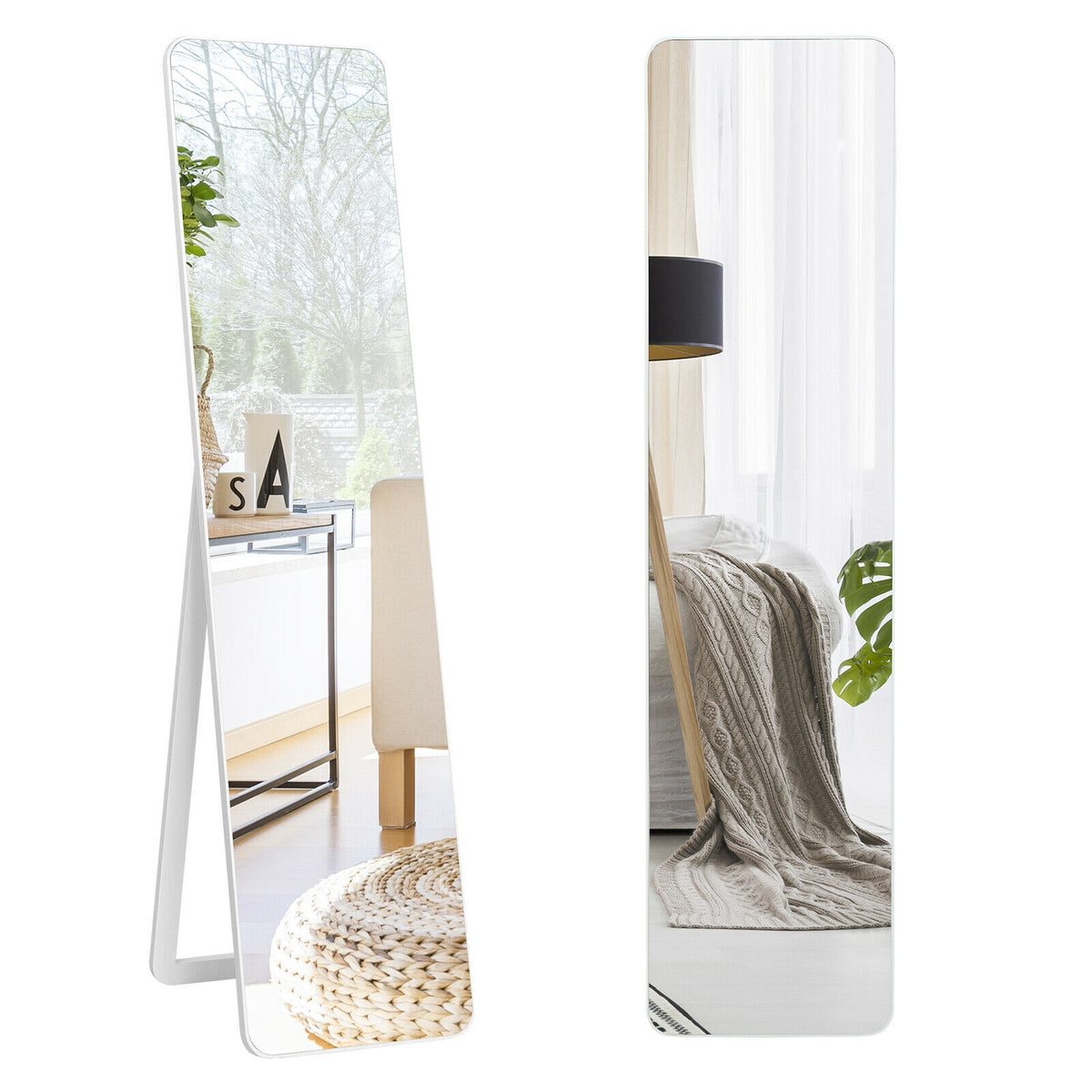 Frameless Wall Mountable Floor Mirror, Full Length, White Floor Mirrors at Gallery Canada