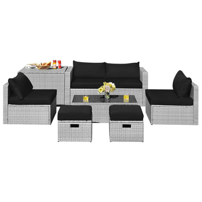8 Piece Patio Rattan Furniture Set, Storage Cover, Cushion, Black Outdoor Sectionals at Gallery Canada
