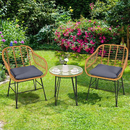 3 Piece Rattan Furniture Set, Cushioned Chair Table, Gray Patio Conversation Sets at Gallery Canada