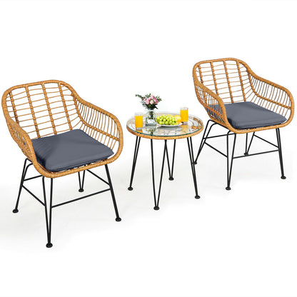 3 Piece Rattan Furniture Set, Cushioned Chair Table, Gray Patio Conversation Sets at Gallery Canada