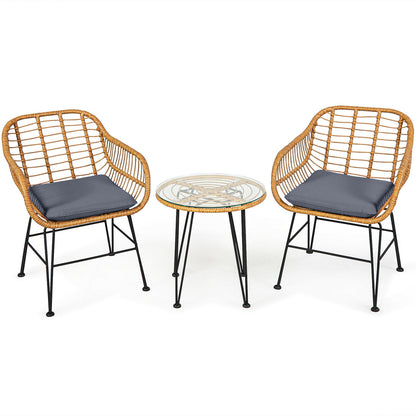 3 Piece Rattan Furniture Set, Cushioned Chair Table, Gray Patio Conversation Sets Gray at Gallery Canada