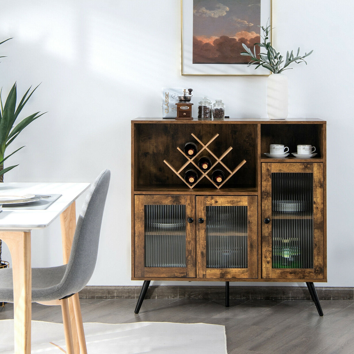 Buffet Kitchen Storage Cupboard, Glass Door, Adjustable Shelves, Rustic Brown Sideboards Cabinets & Buffets at Gallery Canada