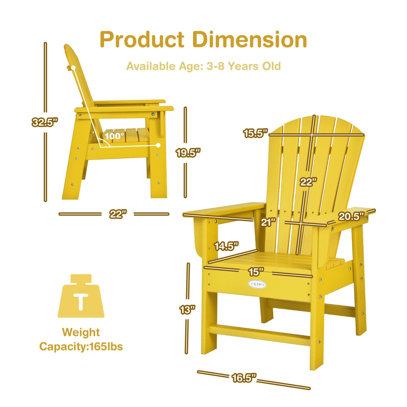Kids Adirondack Chair, Ergonomic Backrest, Yellow Kids Chairs & Seating at Gallery Canada