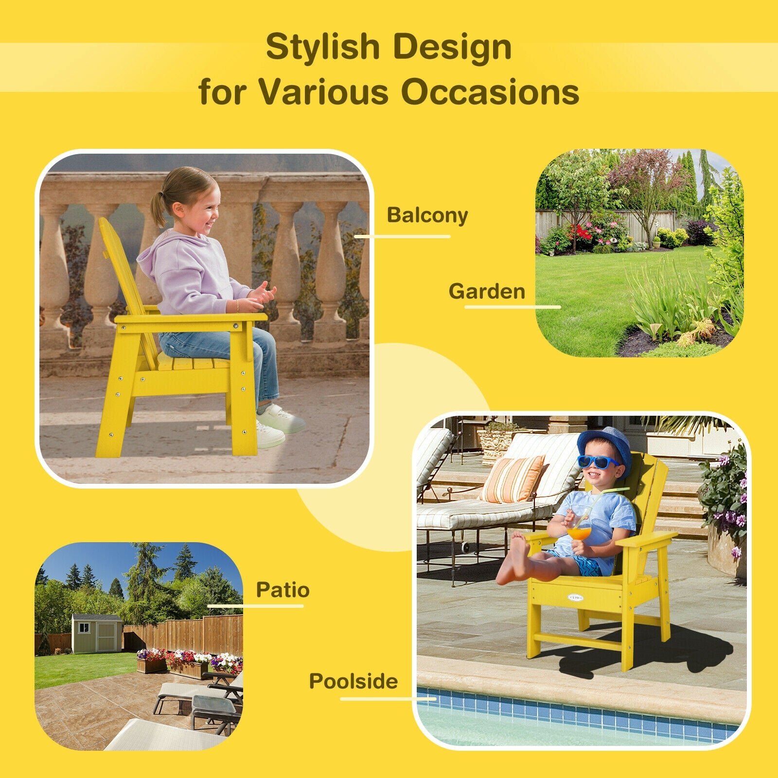 Kids Adirondack Chair, Ergonomic Backrest, Yellow Kids Chairs & Seating at Gallery Canada