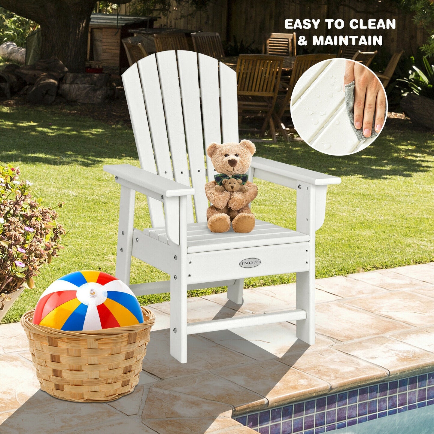 Kids Adirondack Chair, Ergonomic Backrest, White Kids Chairs & Seating at Gallery Canada