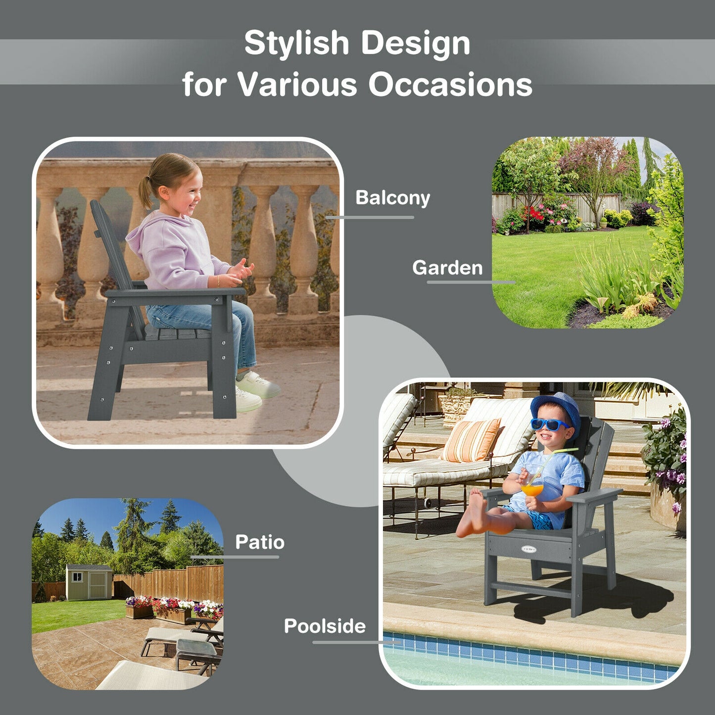 Kids' Adirondack Chair, Ergonomic Backrest, Gray Kids Chairs & Seating at Gallery Canada
