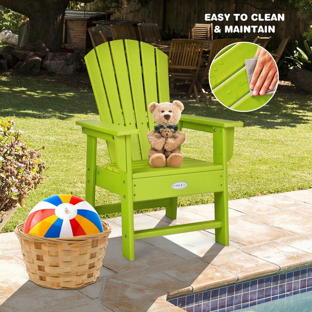 Kids Adirondack Chair, Ergonomic Backrest, Green Kids Chairs & Seating at Gallery Canada