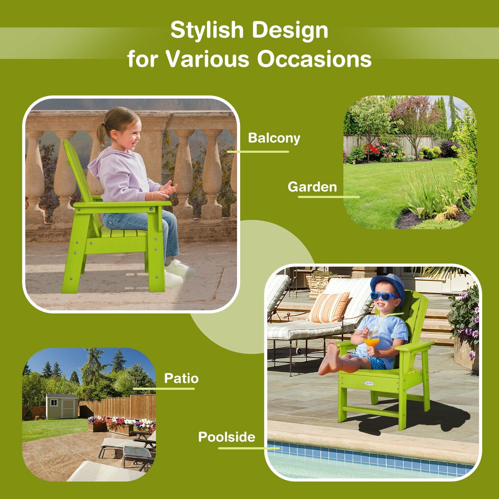 Kids Adirondack Chair, Ergonomic Backrest, Green Kids Chairs & Seating at Gallery Canada