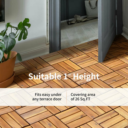 27 Pieces Acacia Wood Interlocking Patio Deck Tile, Natural Decorative Fencing & Flooring at Gallery Canada