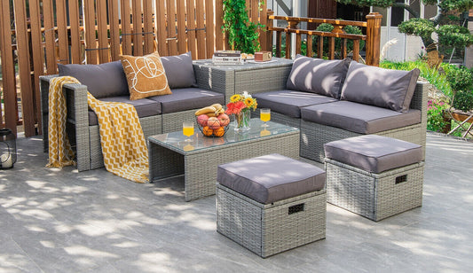 8-Piece Patio Rattan Furniture Set, With Storage Cover, Gray Outdoor Sectionals at Gallery Canada