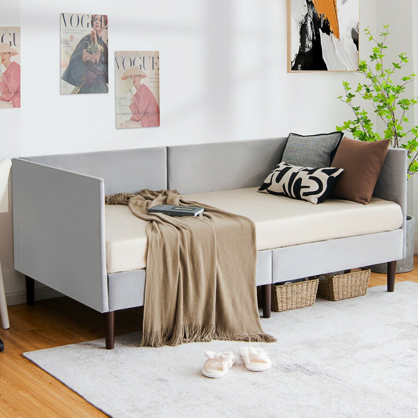Twin Daybed, Heavy Duty Wooden Sofa Bed Frame, Gray Trundle Bed Frame at Gallery Canada