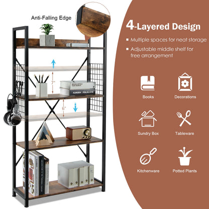 4-Tier Industrial Open Storage Bookshelf, Dark Brown Bookcases at Gallery Canada