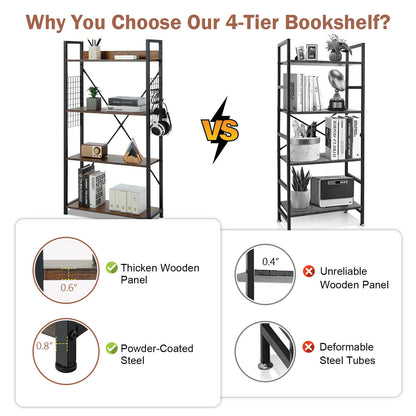 4-Tier Industrial Open Storage Bookshelf, Dark Brown Bookcases at Gallery Canada