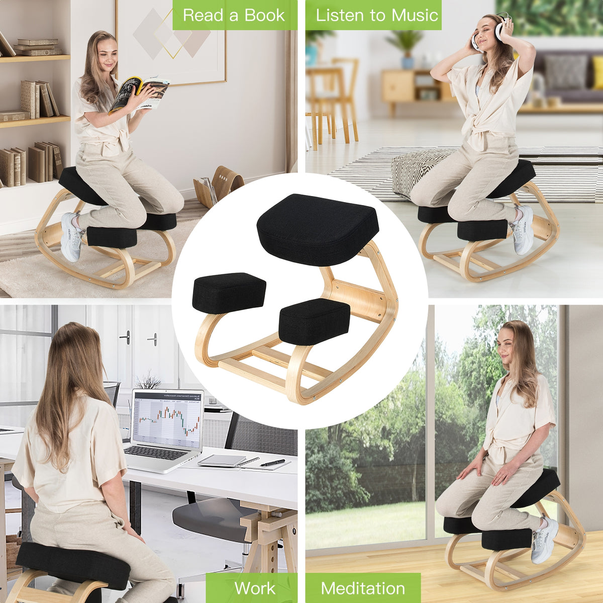 Ergonomic Kneeling Chair, Office Desk Stool, Black Kneeling Chiars at Gallery Canada