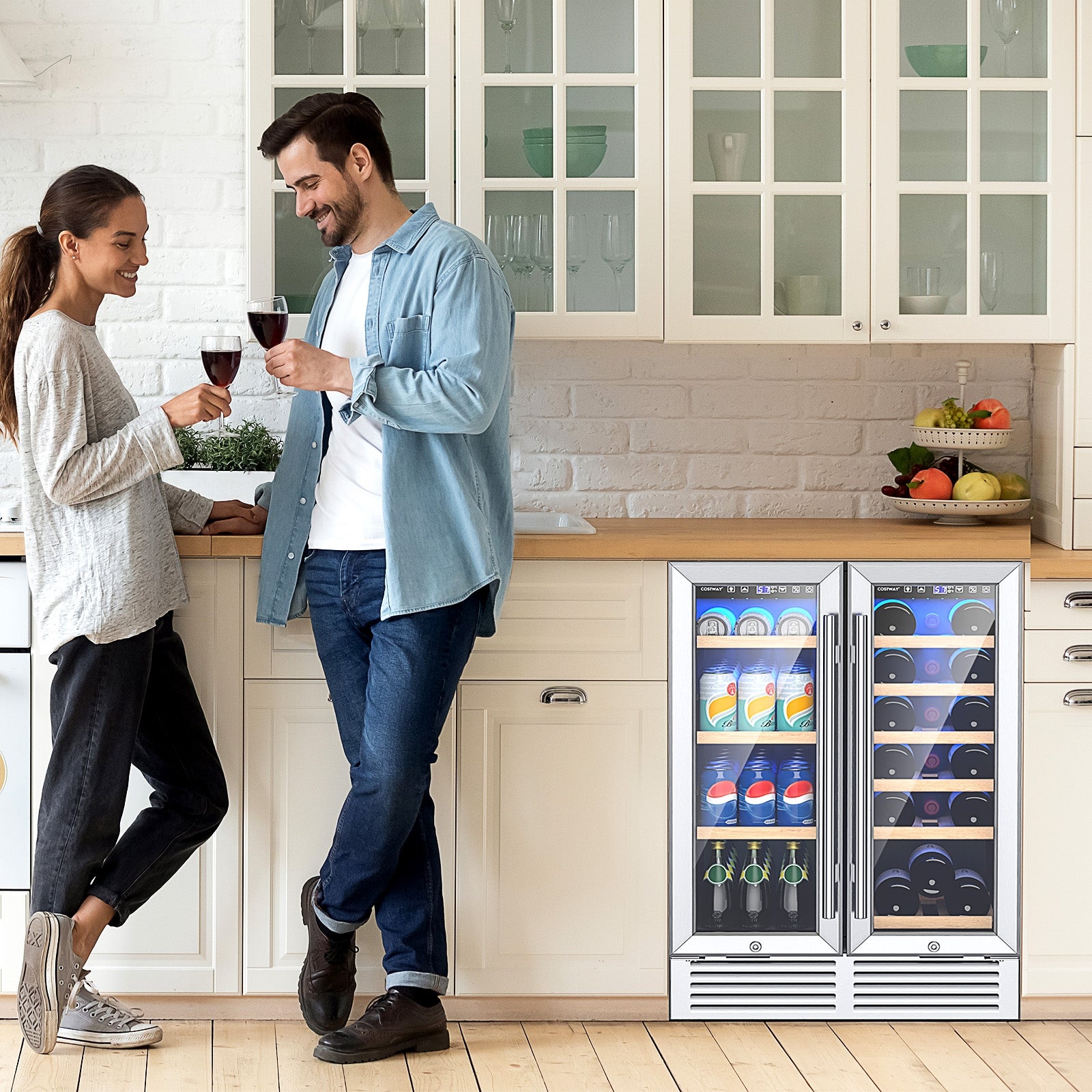 24 Inch Dual Zone Wine Beverage Cooler, Silver Wine & Beverage Coolers at Gallery Canada