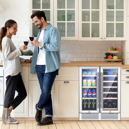 24 Inch Dual Zone Wine Beverage Cooler, Silver Wine & Beverage Coolers at Gallery Canada