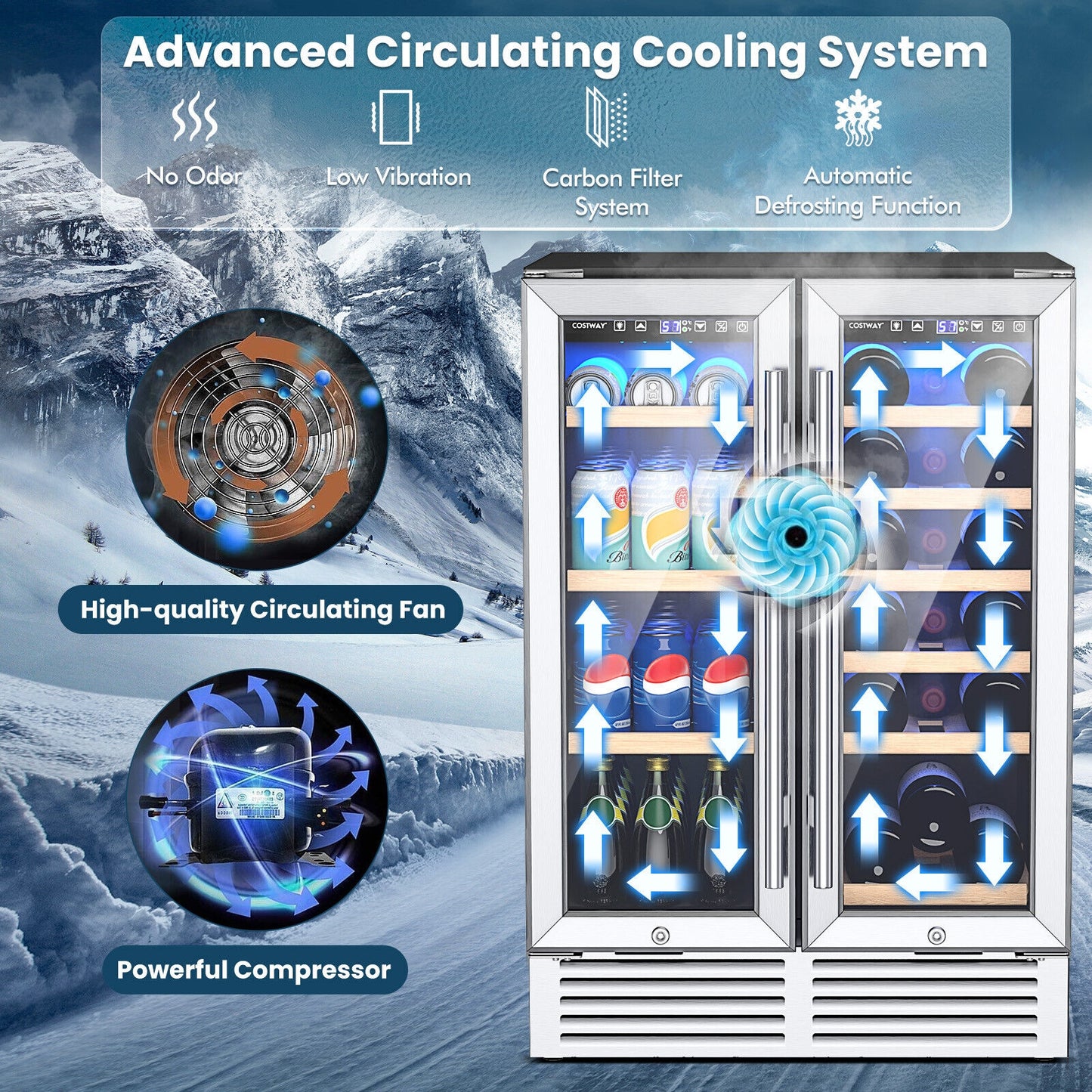 24 Inch Dual Zone Wine Beverage Cooler, Silver Wine & Beverage Coolers at Gallery Canada