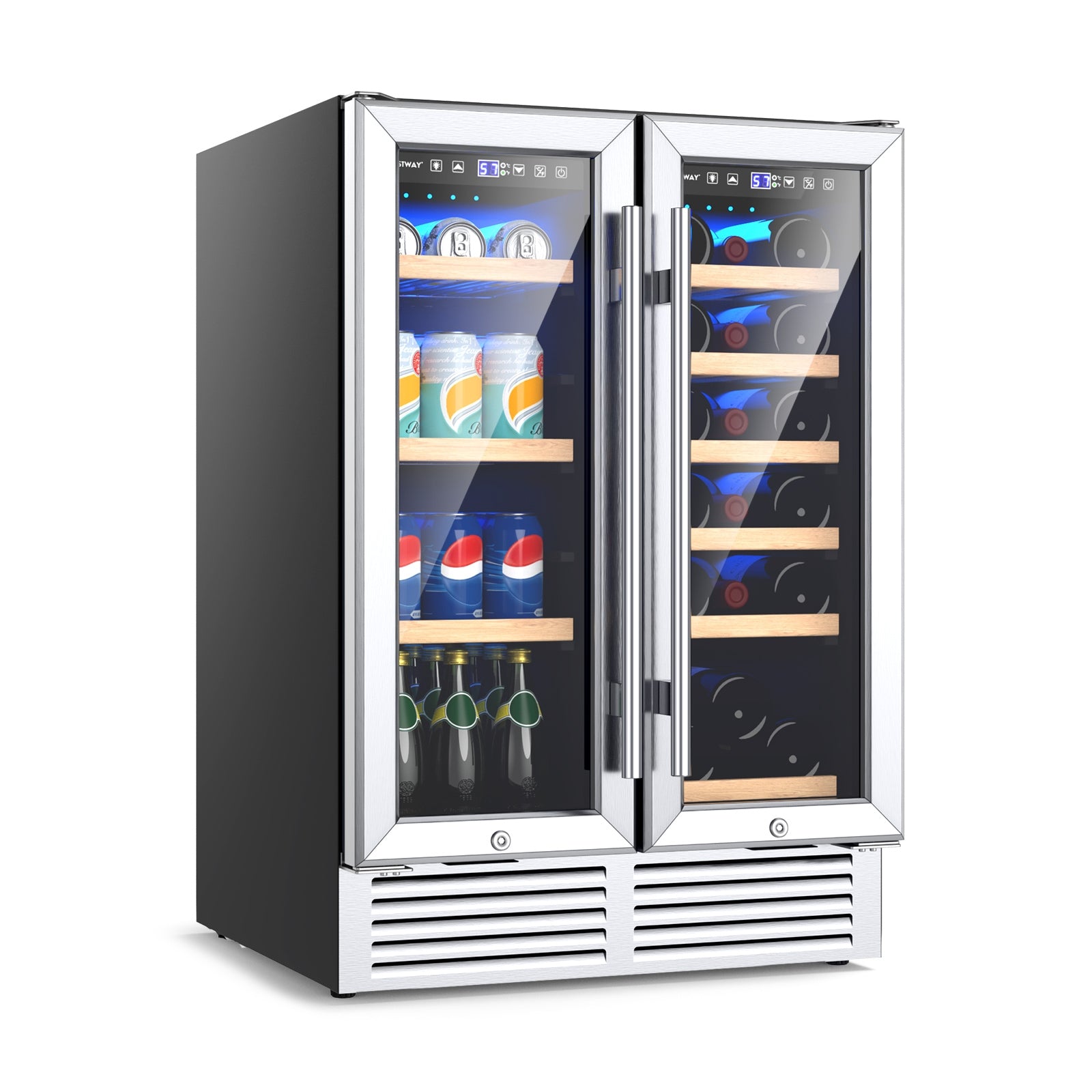 24 Inch Dual Zone Wine Beverage Cooler, Silver Wine & Beverage Coolers at Gallery Canada