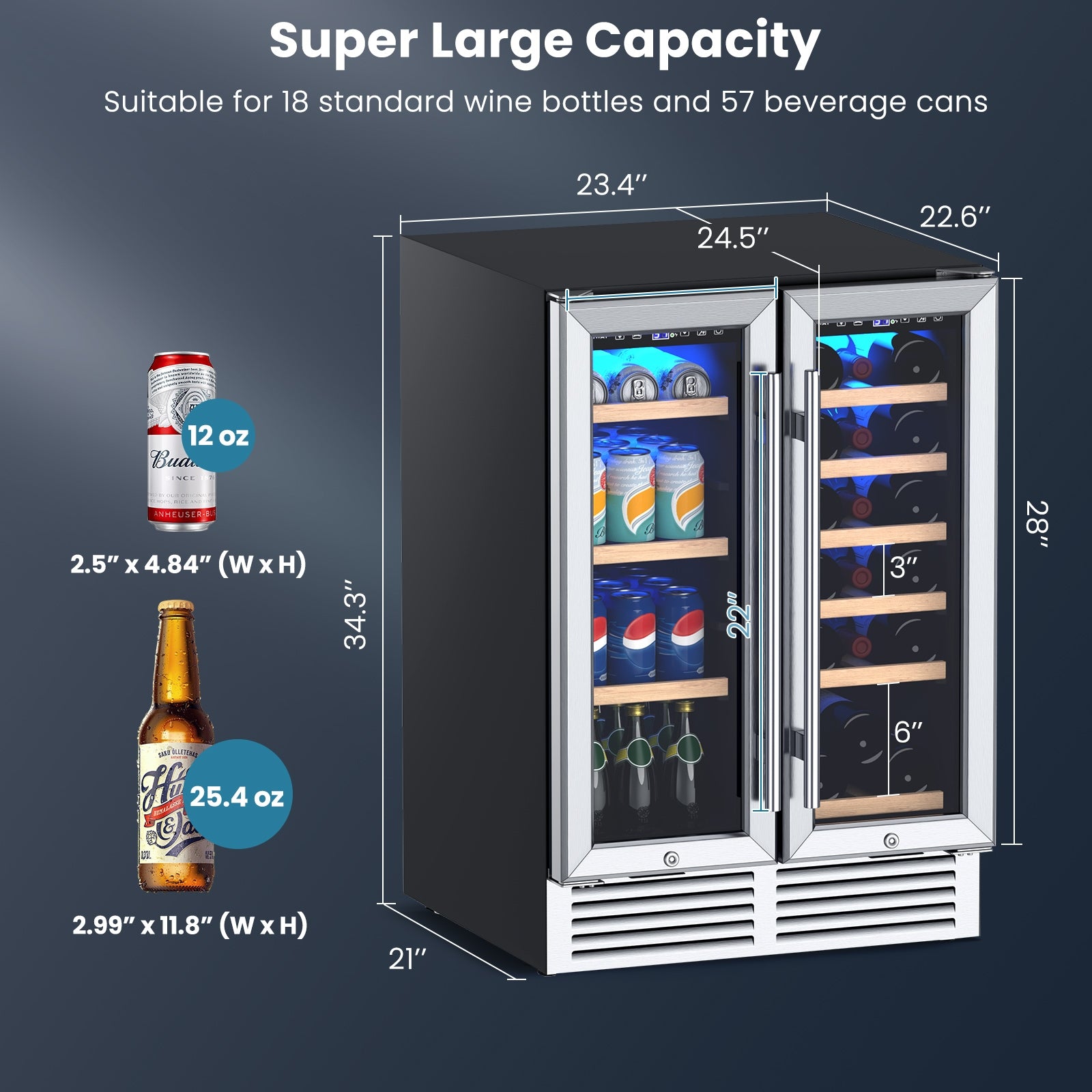24 Inch Dual Zone Wine Beverage Cooler, Silver Wine & Beverage Coolers at Gallery Canada