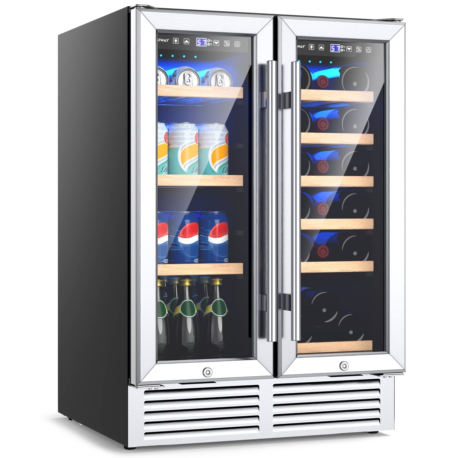 24 Inch Dual Zone Wine Beverage Cooler, Silver Wine & Beverage Coolers at Gallery Canada