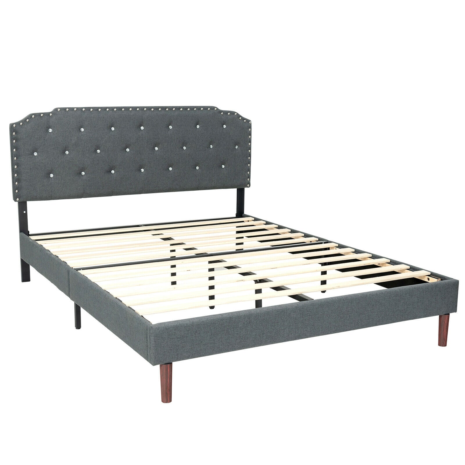 Upholstered Bed Frame, Adjustable Headboard, Full Size, Gray Simple Bed Frame Gray at Gallery Canada