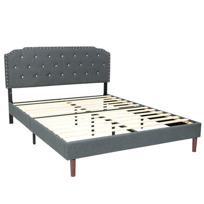 Upholstered Bed Frame, Adjustable Headboard, Full Size, Gray Simple Bed Frame Gray at Gallery Canada