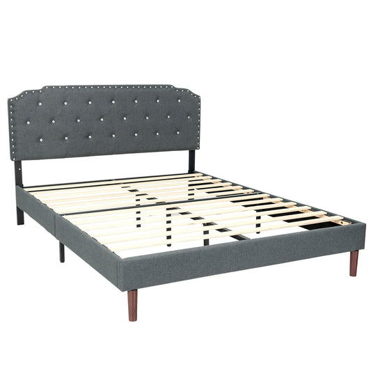 Upholstered Bed Frame, Adjustable Headboard, Full Size, Gray Simple Bed Frame Gray at Gallery Canada