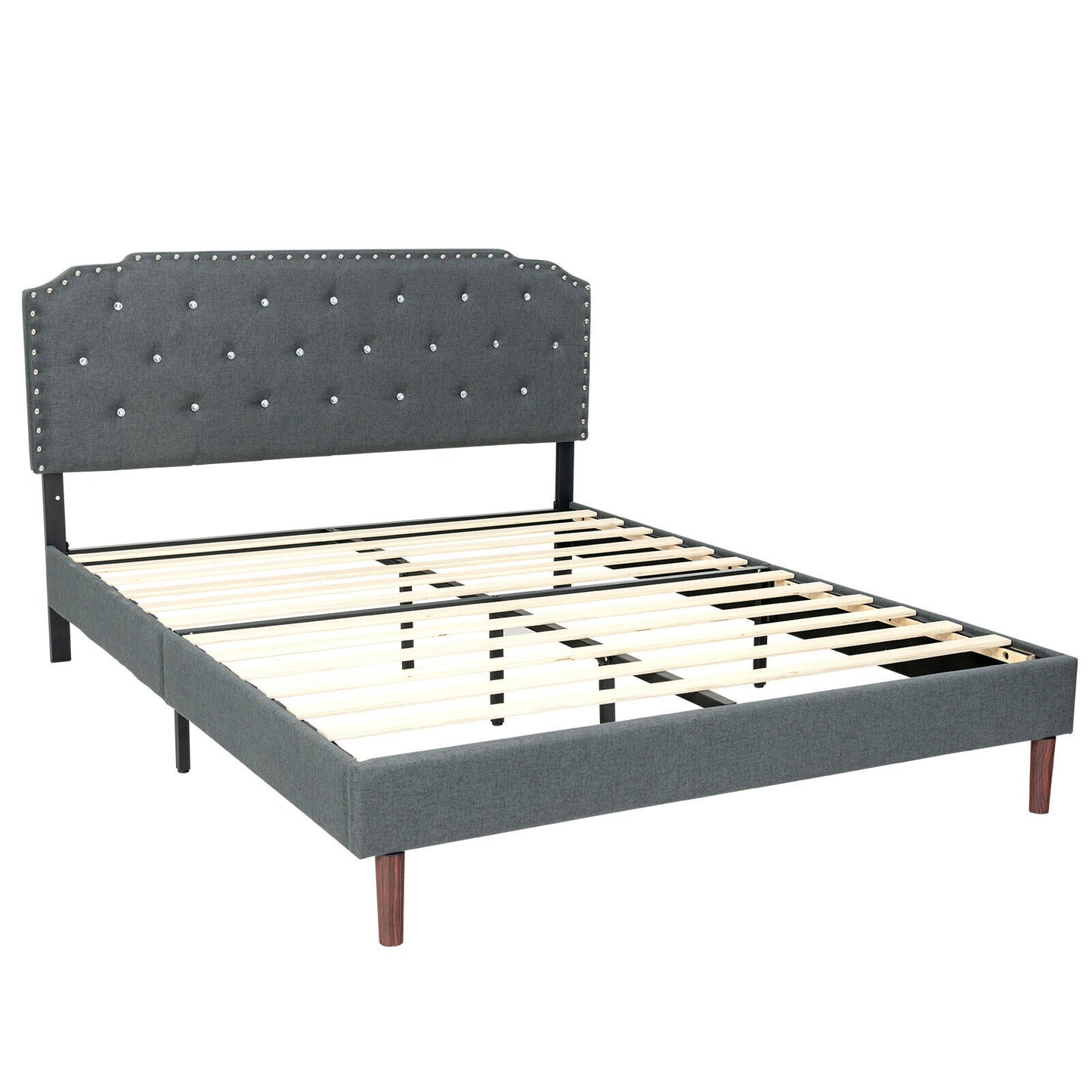Upholstered Bed Frame, Adjustable Headboard, Full Size, Gray Simple Bed Frame at Gallery Canada