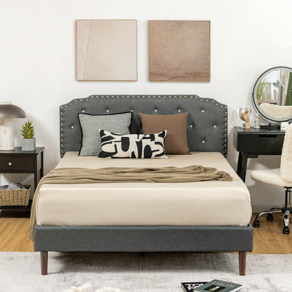 Upholstered Bed Frame, Adjustable Headboard, Full Size, Gray Simple Bed Frame at Gallery Canada