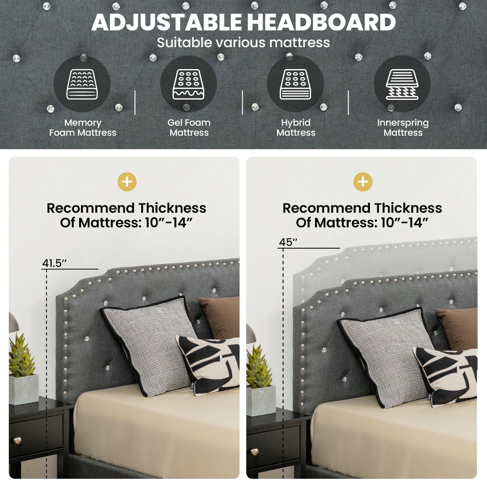Upholstered Bed Frame, Adjustable Headboard, Full Size, Gray Simple Bed Frame at Gallery Canada