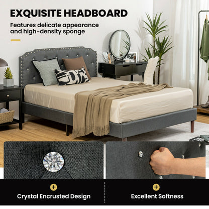 Upholstered Bed Frame, Adjustable Headboard, Full Size, Gray Simple Bed Frame at Gallery Canada