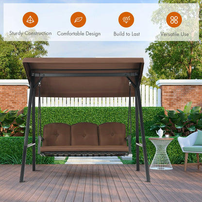 3-Seat Porch Swing, Adjustable Canopy, Cushions, Brown Porch Swings at Gallery Canada