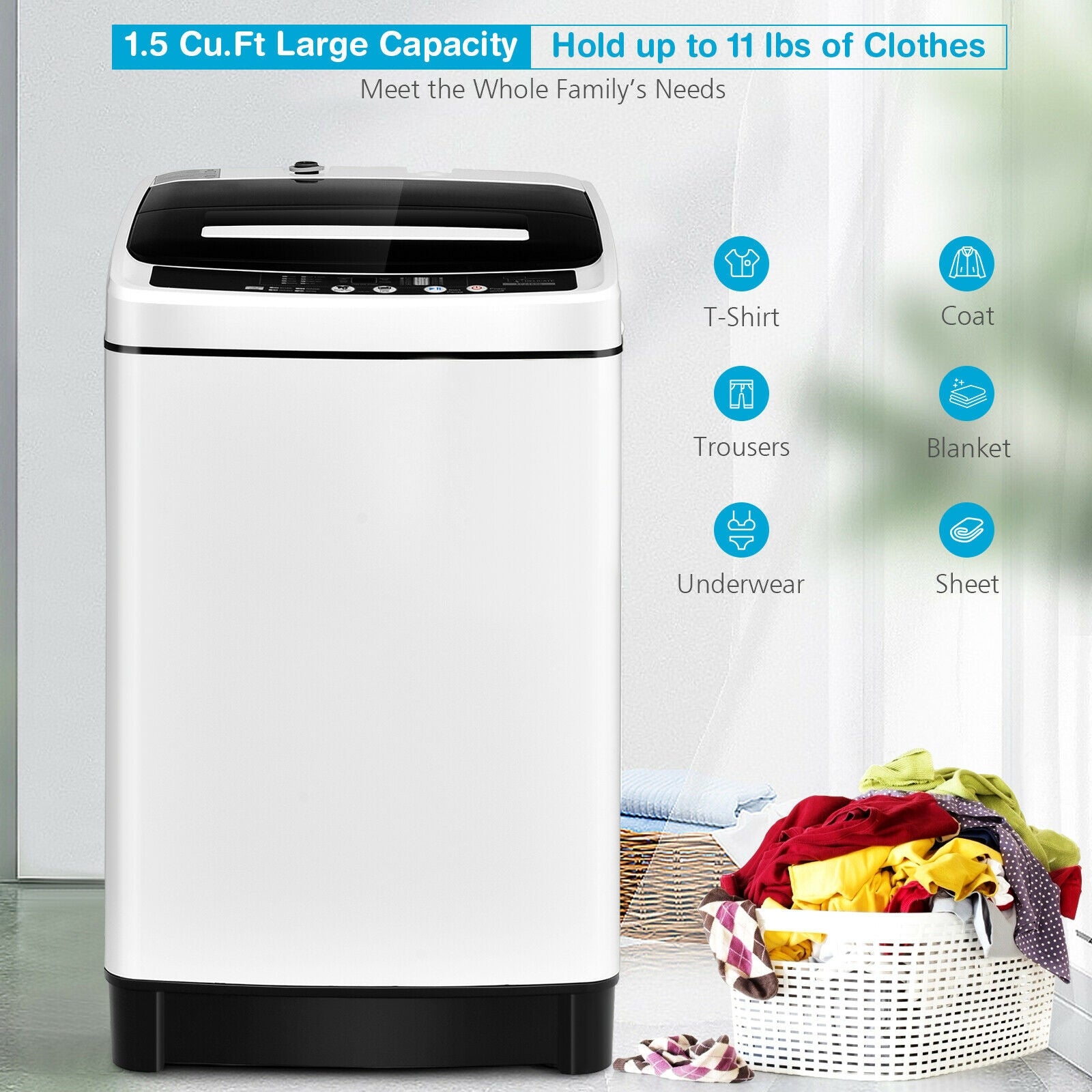 Full Automatic Washing Machine, 1.5 Cubic Feet, 11 LBS, White Washing Machines at Gallery Canada