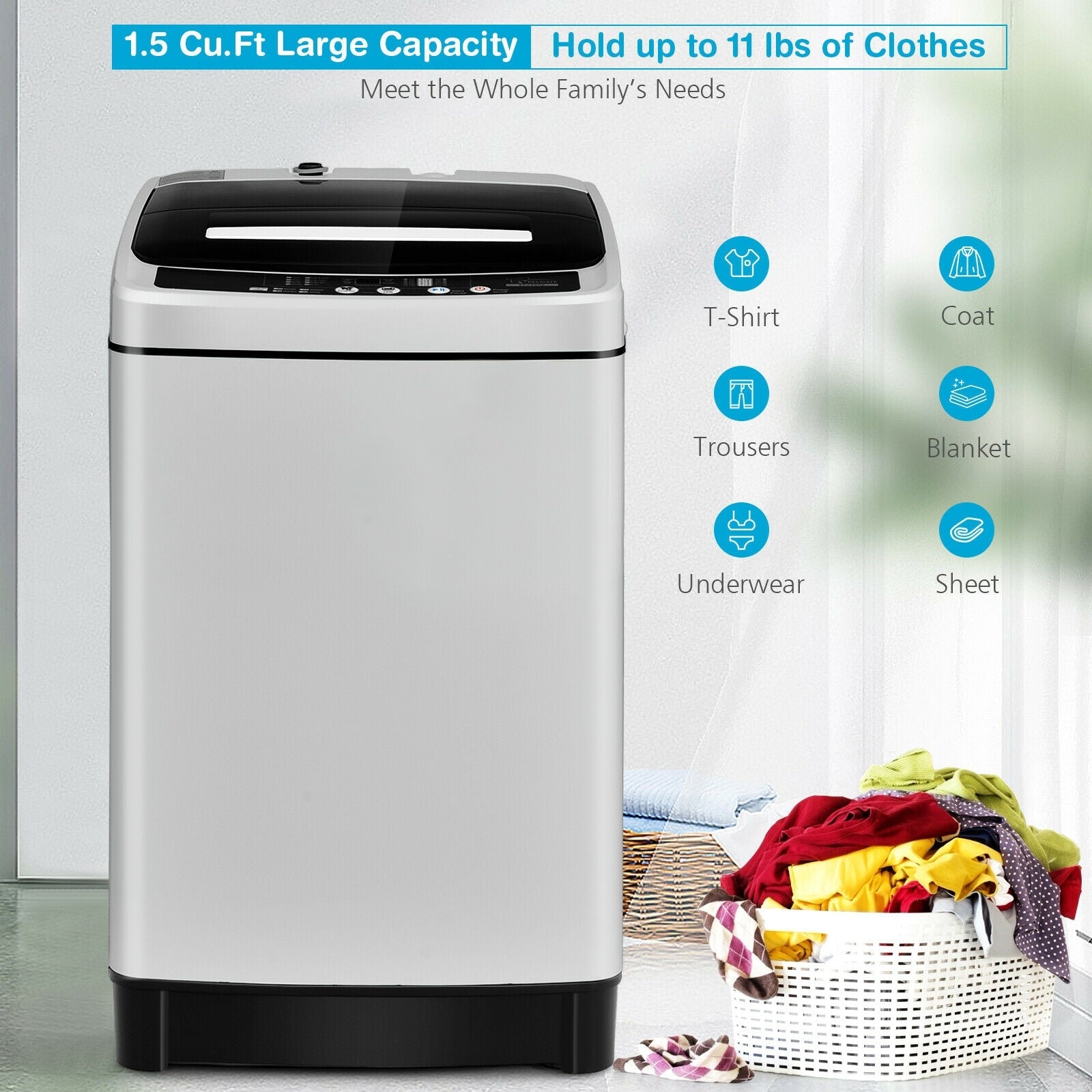 Full Automatic Washing Machine, 1.5 Cu.Ft, 11 LBS, Gray Washing Machines at Gallery Canada