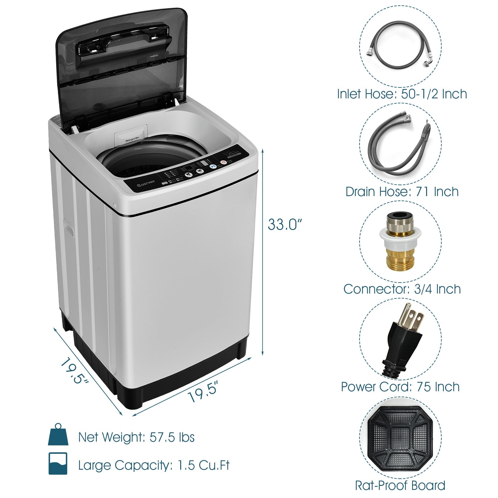 Full Automatic Washing Machine, 1.5 Cu.Ft, 11 LBS, Gray Washing Machines at Gallery Canada