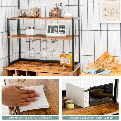 Kitchen Bakers Rack With Wine Rack, Glass Holder, Drawer, Rustic Brown Wine Racks at Gallery Canada